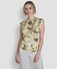 Dkny Petite Printed Knit Crew Neck Top