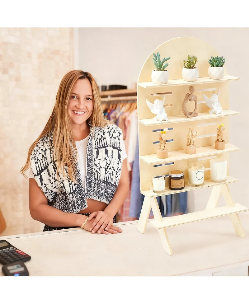 Yigii Adjustable 5-Tier Walnut Display Stand