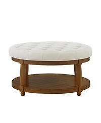 Streamdale Furniture Large Tufted Linen Ottoman Coffee Table with Wood Shelf Storage