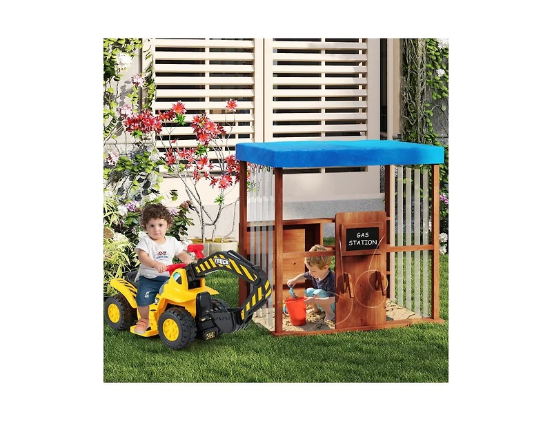 Slickblue Kids Gas Station Playhouse with Refueling Guns for Ages 3