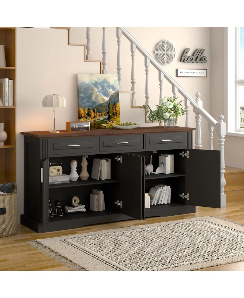 Streamdale Furniture 63" Fluted Sideboard Buffet Cabinet with Storage, Modern Coffee Bar Station