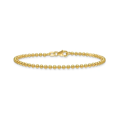 Curata Jewelry Solid 18k Yellow Gold Italian 7.25 Inch 2.5mm Bead Chain Bracelet Link Bracelet