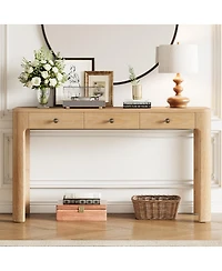 Streamdale Rustic Console Table with Curved Corners, 3 Drawers, Sturdy Sofa Table