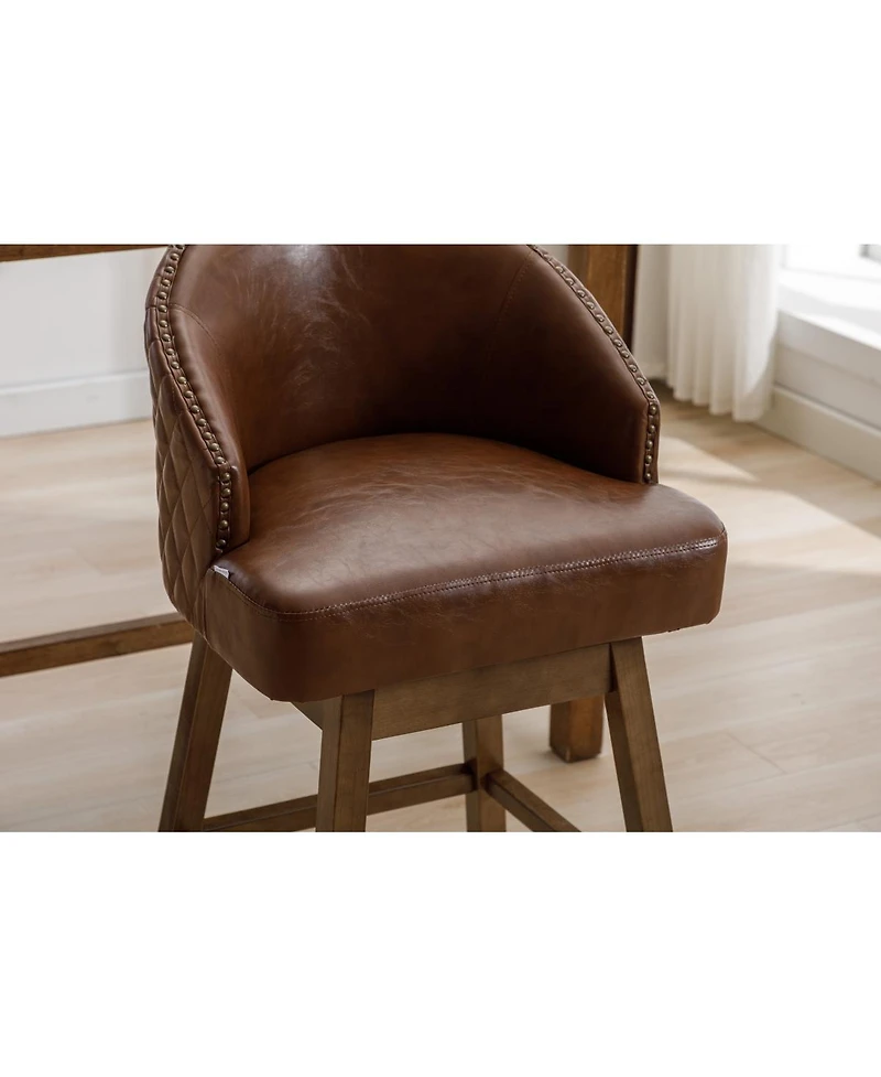 Streamdale Rotating Bar Chair, Counter Height Leather Stool with Wood Legs