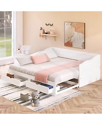 Streamdale Furniture Wooden Daybed with Trundle, Storage Drawers, Extendable Sofa Bed