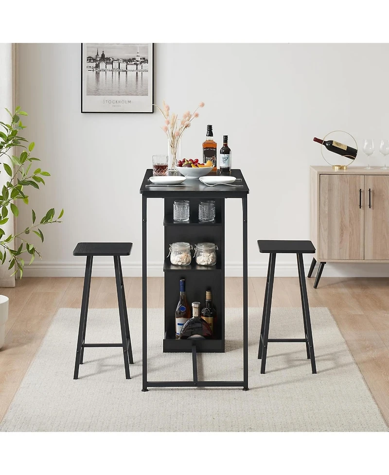 gaomon Small Bar Table and Chairs Set for 2 3-Piece Bar Table Set with 3 Tier Storage Shelves Space Saving Table for Small Apartment Dining Room