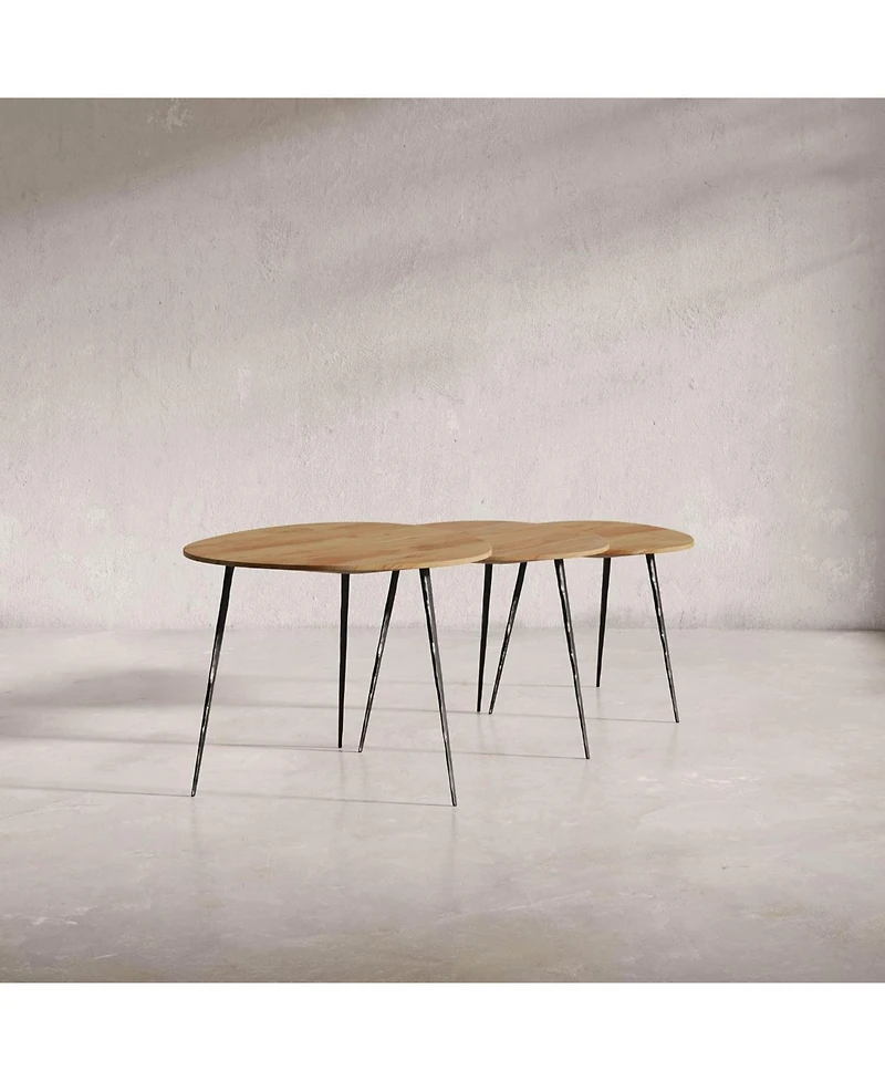 Jofran Reeves Abstract Contemporary Solid Acacia Wood Nesting End Tables (Set of 3
