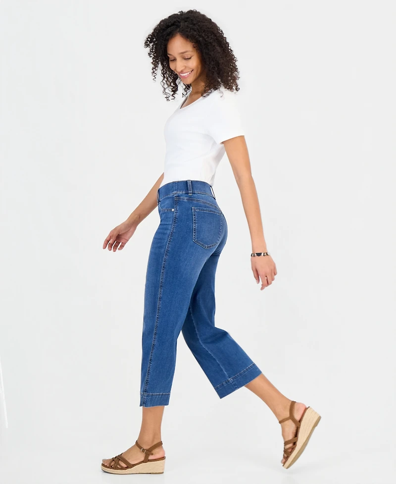 Style & Co Petite High Rise Shaping Cropped Wide Leg Jeans, Macy's Exclusive