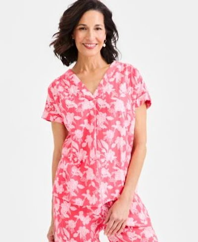 Style Co Womens Cotton Gauze V Neck Short Sleeve Top Exclusively At Macys