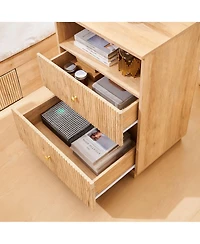 Yigii Wave Pattern Nightstand with Charging, Drawer, and Shelf