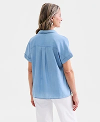 Style & Co Women's Chambray Collared Popover Top, Macy's Exclusive