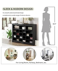 Rainsken Sleek Design 24 Shoe Cubby Console, 5-Tier Storage Cabinet with Curved Base, Freestanding Shoe Organizer for Hallway