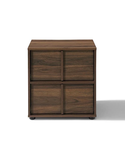 LuxenHome Walnut Nightstand And End Table with Two-Drawer Storage in Durable Manufactured Wood