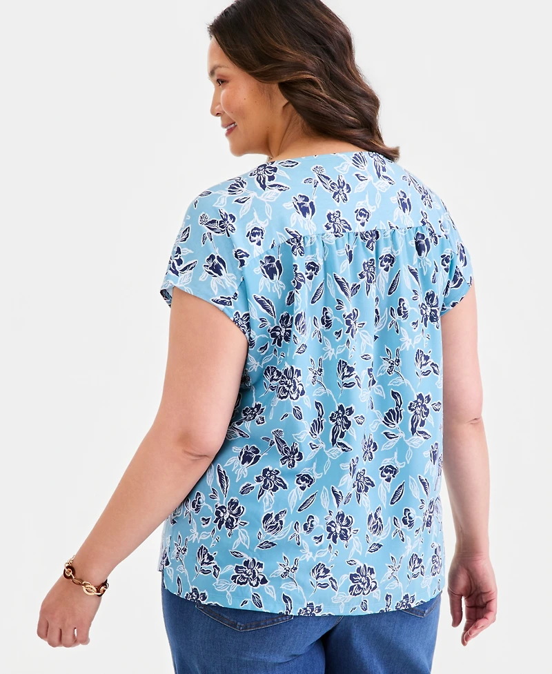 Style & Co Plus Printed Short-Sleeve Mixed-Media Tee, Macy's Exclusive
