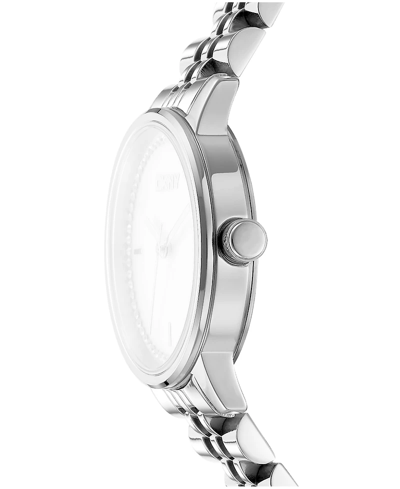 Dkny Women's Silver Crystal Accented Dial Stainless Steel Bracelet Watch, 30mm