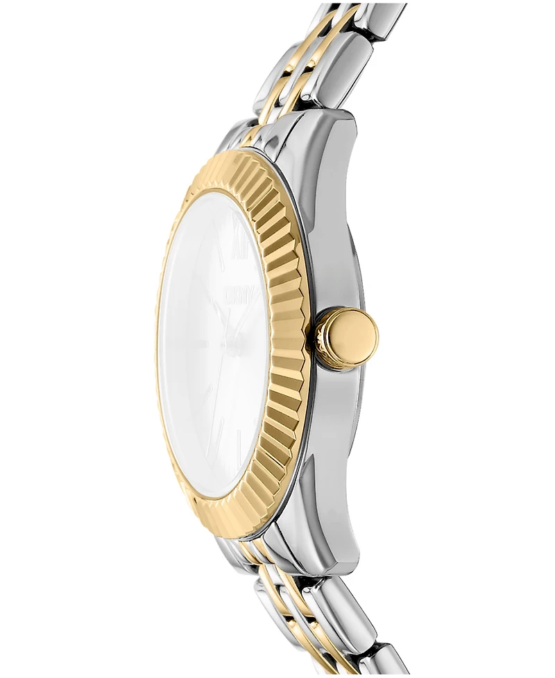 Dkny Women's Silver Dial Fluted Bezel Two-Tone Gold Stainless Steel Bracelet Watch, 30mm