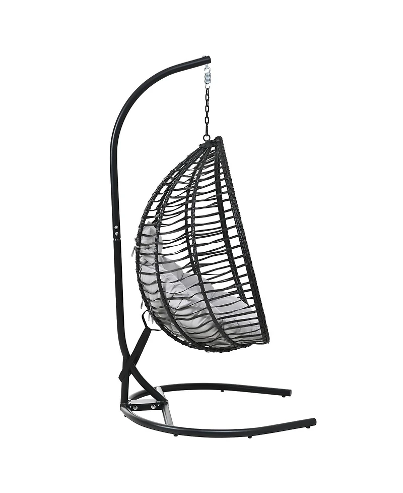 Streamdale Indoor Outdoor Hanging Hammock Chair with Stand, Foldable Rattan Egg Swing Chair