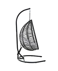 Streamdale Indoor Outdoor Hanging Hammock Chair with Stand, Foldable Rattan Egg Swing Chair