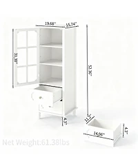 Yigii Tall Narrow Buffet Cabinet 52" White Kitchen Pantry 2 Glass Doors 2 Drawer