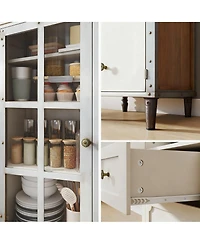 Yigii Tall Narrow Buffet Cabinet 52" White Kitchen Pantry 2 Glass Doors 2 Drawer