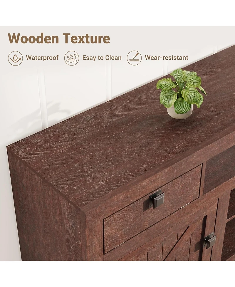 gaomon Farmhouse Tv Stand for 75/80 Inch TVs, 70.1" Entertainment Center with 4 Drawers & 3 Open Shelves