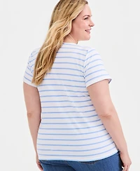 Style & Co Plus Size Striped Lace-Up Short-Sleeve Top, Macy's Exclusive