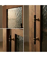 gaomon Buffet Sideboard Cabinet, Wood Storage with 2 Glass Doors & 3 Drawers, Coffee Bar and Tv Stand for Living Room