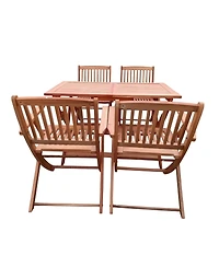 Flynama 5 Piece Foldable Teak Patio Dining Set 4 Folding Chairs and 1 Dining Table Indoor Outdoor Universal Lightweight