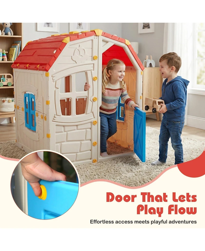 Mecale Kids Indoor/Outdoor Playhouse with Opening Windows and Door, Pretend Play House