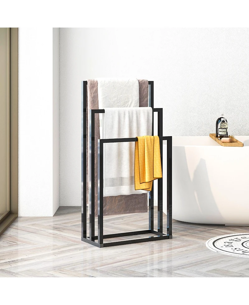 Rainsken 3 Tier Metal Towel Rack, Freestanding Towel Holder, Modern Standing Towels Drying Rack for Bedroom