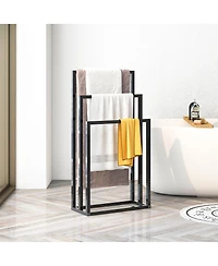 Rainsken 3 Tier Metal Towel Rack, Freestanding Towel Holder, Modern Standing Towels Drying Rack for Bedroom
