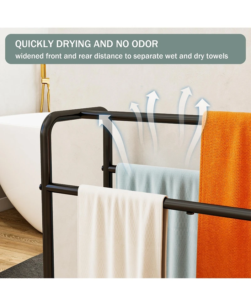 Rainsken 3 Tier Metal Towel Rack, Freestanding Towel Holder with Mesh Shelf, Display Rack for Bedroom