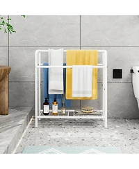 Rainsken 3 Tier Metal Towel Rack, Freestanding Towel Holder with Mesh Shelf, Display Rack for Bedroom, Bathroom