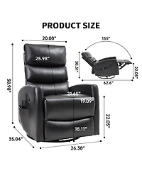 Boyel Living Manual Recliner Chair with Heat & Massage for Room, Faux Leather - Rocker Swivel Chair.