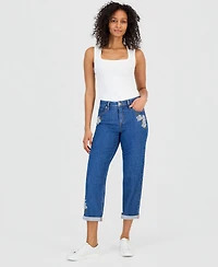 Style & Co Women's Embroidered Mid Rise Relaxed Straight-Leg Jeans, Macy's Exclusive