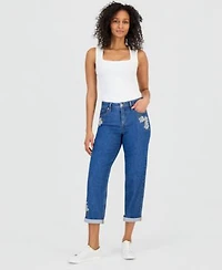 Style Co Womens Embroidered Mid Rise Relaxed Straight Leg Jeans Macys Exclusive