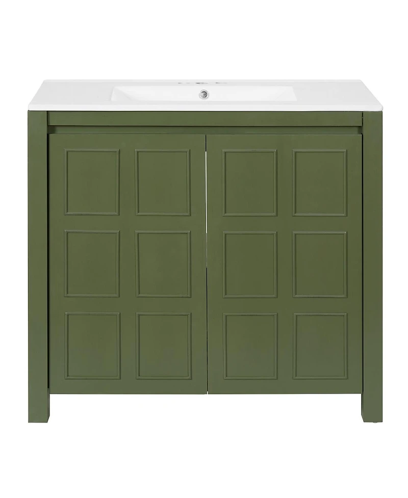 Sillysis 36" Retro Bathroom Vanity with Ceramic Sink, Solid Wood Frame and Soft Close Doors, Spacious Storage Cabinet for Modern Bathrooms.