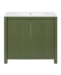 Sillysis 36" Retro Bathroom Vanity with Ceramic Sink, Solid Wood Frame and Soft Close Doors, Spacious Storage Cabinet for Modern Bathrooms.