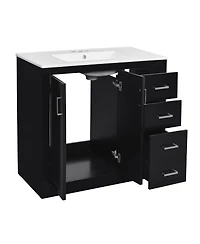 Sillysis 36" Bathroom Vanity with Ceramic Sink, Modern Solid Wood Cabinet & Ample Storage Drawers for Small Spaces
