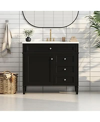 Sillysis 36" Modern Bathroom Vanity with Resin Sink, Freestanding Cabinet 2 Drawers & Tip-out Drawer