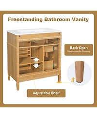 Sillysis 30" Freestanding Bathroom Vanity with Sink & Soft Close Flip Drawer, Solid Wood Mdf Storage for Modern Bathrooms
