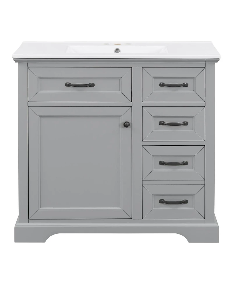 Sillysis 36" Bathroom Vanity with Ceramic Sink, Classic Modern Rubber Wood Cabinet & Ample Drawer Storage for Small Spaces