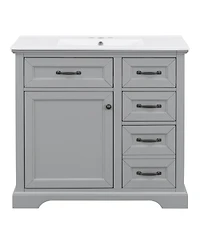 Sillysis 36" Bathroom Vanity with Ceramic Sink, Classic Modern Rubber Wood Cabinet & Ample Drawer Storage for Small Spaces