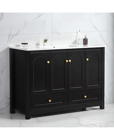 Sillysis 48" Bathroom Vanity with Integrated Ceramic Sink, Mdf Cabinet & Soft-Close Doors, Transitional Modern Storage for Elegant Decor