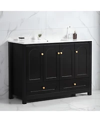 Sillysis 48" Bathroom Vanity with Integrated Ceramic Sink, Mdf Cabinet & Soft-Close Doors, Transitional Modern Storage for Elegant Decor