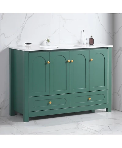 Sillysis 48" Bathroom Vanity with Integrated Ceramic Sink, Mdf Cabinet & Soft-Close Doors, Transitional Modern Storage for Elegant Decor