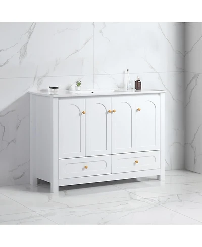 Sillysis 48" Bathroom Vanity with Integrated Ceramic Sink, Mdf Cabinet & Soft-Close Doors, Transitional Modern Storage for Elegant Decor