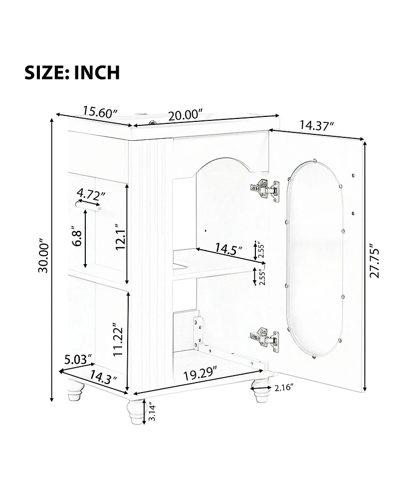 Sillysis 20" Bathroom Vanity with Ceramic Sink, Mdf Storage Cabinet, Adjustable Shelf and Toilet Paper Holder for Small Bathrooms