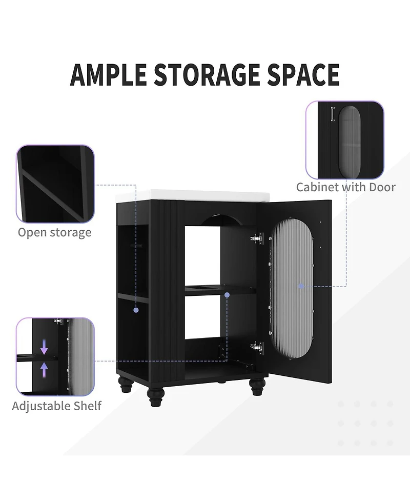 Sillysis 20" Bathroom Vanity with Ceramic Sink, Mdf Storage Cabinet, Adjustable Shelf and Toilet Paper Holder for Small Bathrooms