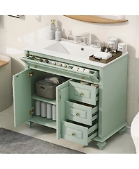Sillysis 36" Bathroom Vanity with Ceramic Sink and Tilt-Out Drawer, Freestanding Classic Modern Storage